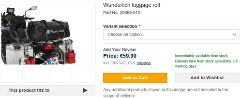 Wunderlich luggage roll   Part No. 20869-010